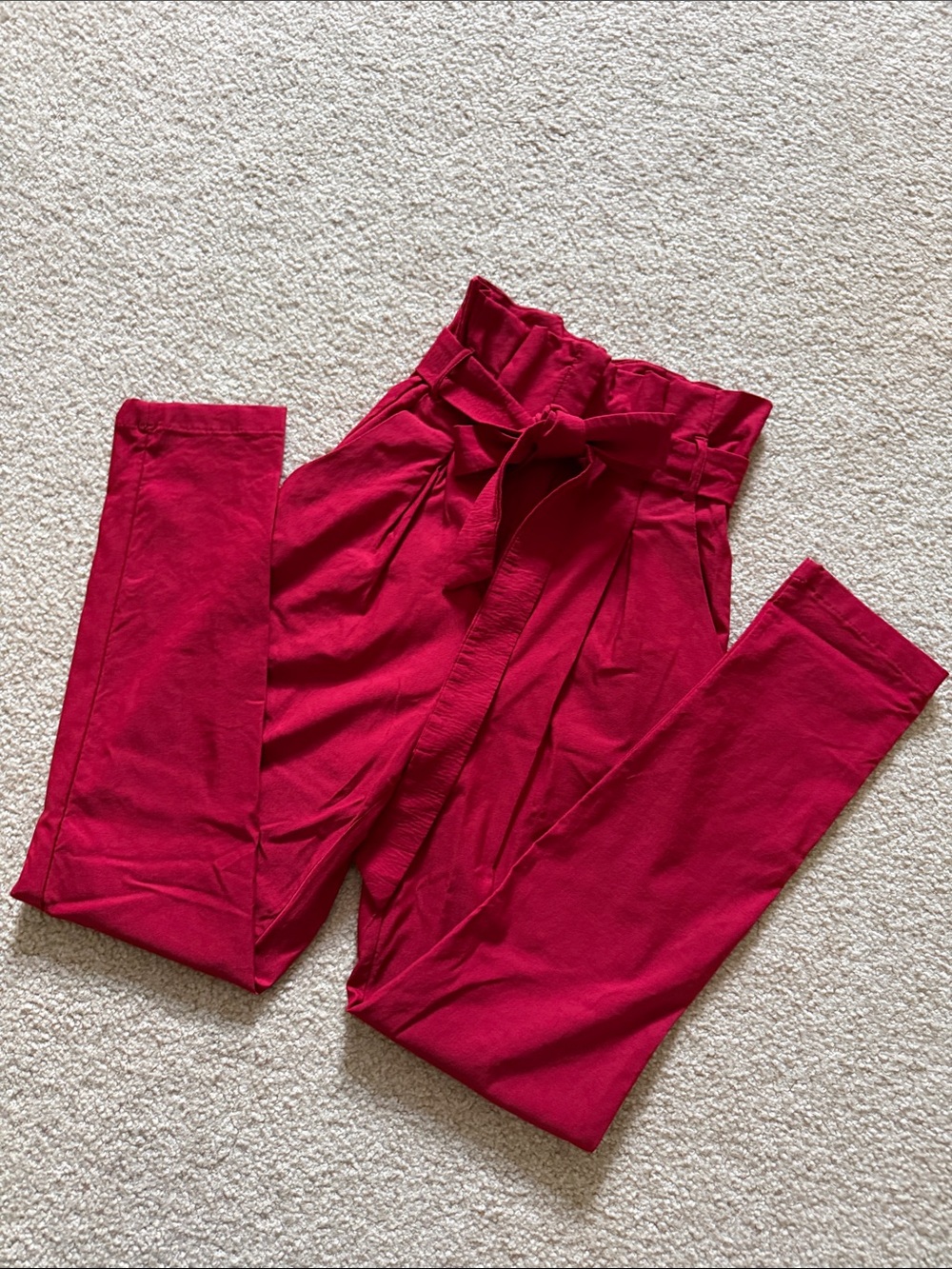 🚨Price Drop🚨 NWOT High-Waist Paperbag Tie Pants - True Red size Small